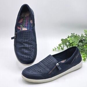 Skechers Slip On Comfort Shoes Women's 9‎ Memory Foam Perforated Navy Blue